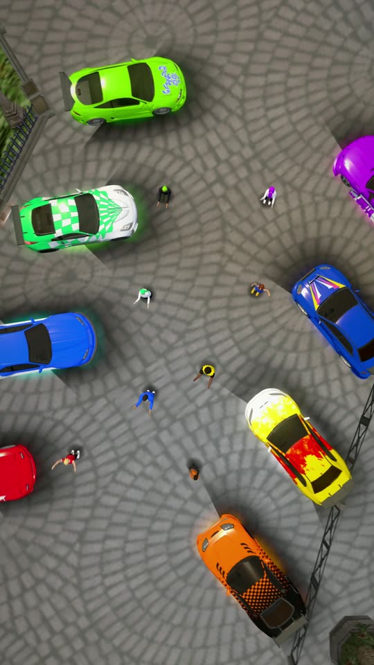 The meet from directly above: rows of customized cars