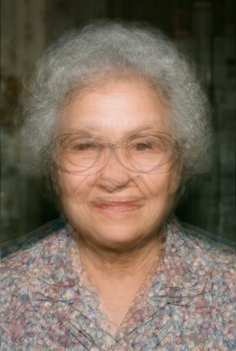 The soft, slightly blurred average of the six grandmothers' faces